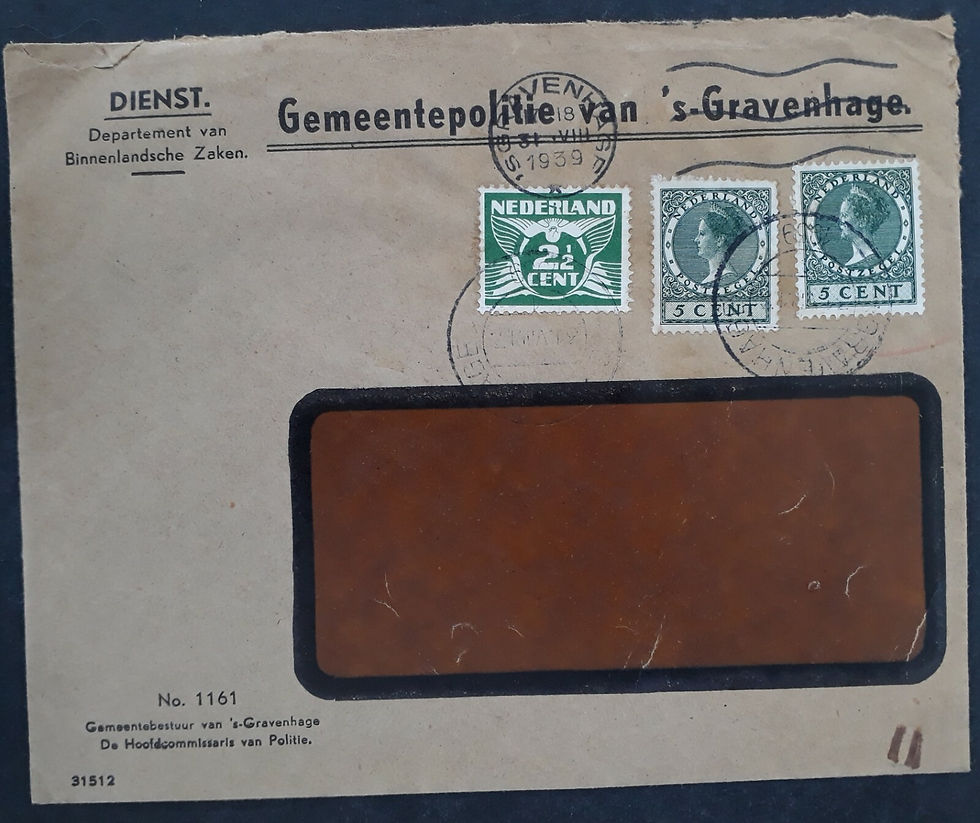 1939 Netherlands Gemeentepolite Window Cover ties 3 stamps Gravenhage