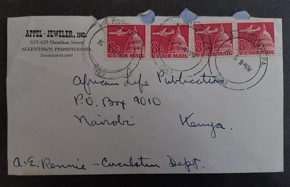 1963 United States Appel-Jeweler Cover 4 Stamps cd Allentown-Nairobi