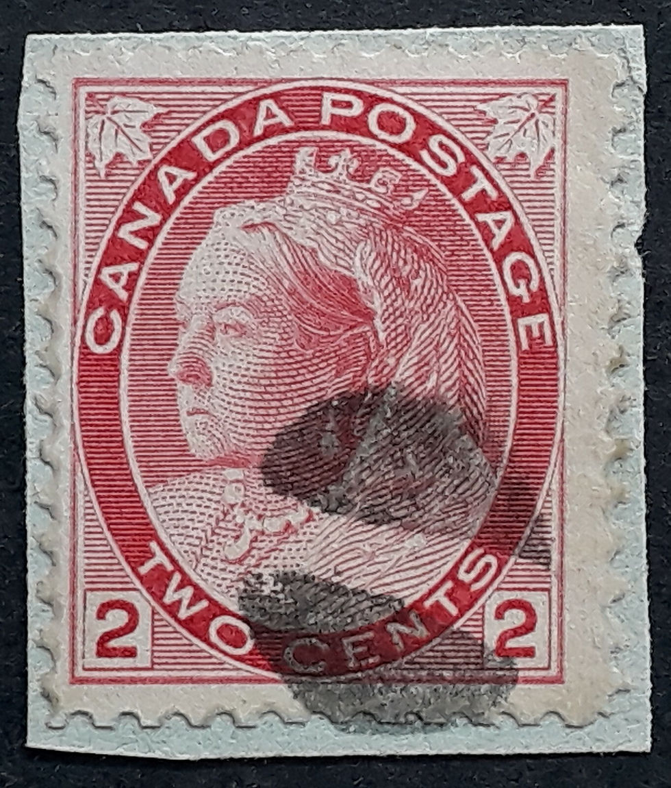 Undated Canada 2c Rose-Carmine QV stamp with line cork cancel.