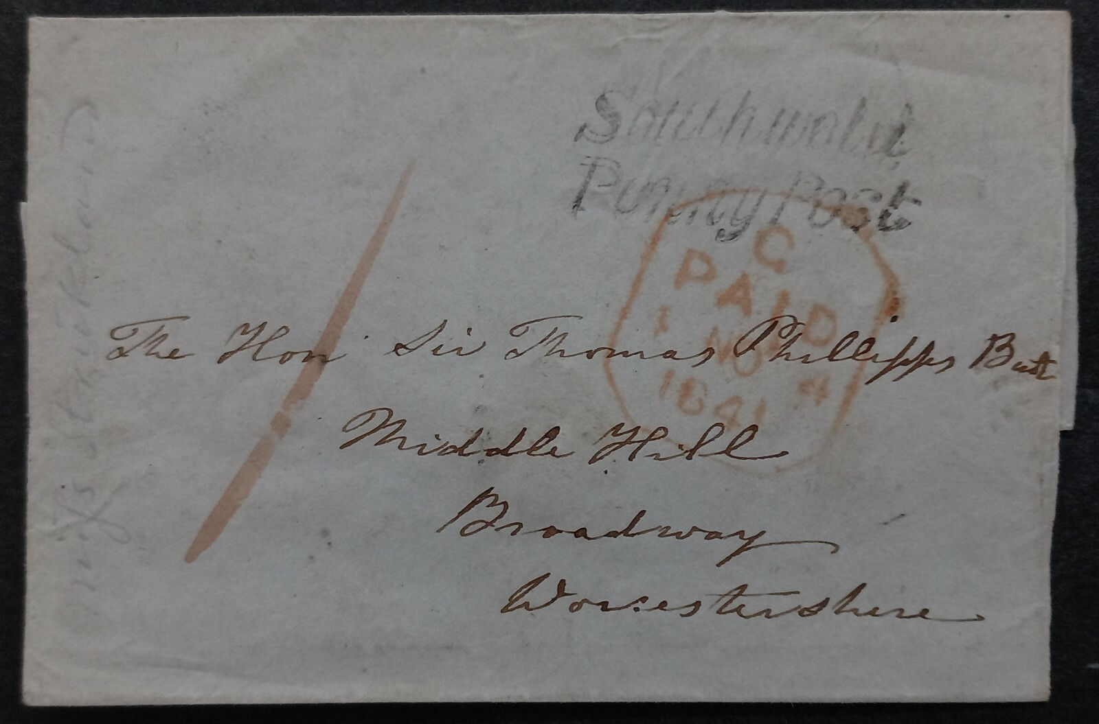 1841 Great Britain Folded Cover "Southwold Penny Post PAID" to Broadway