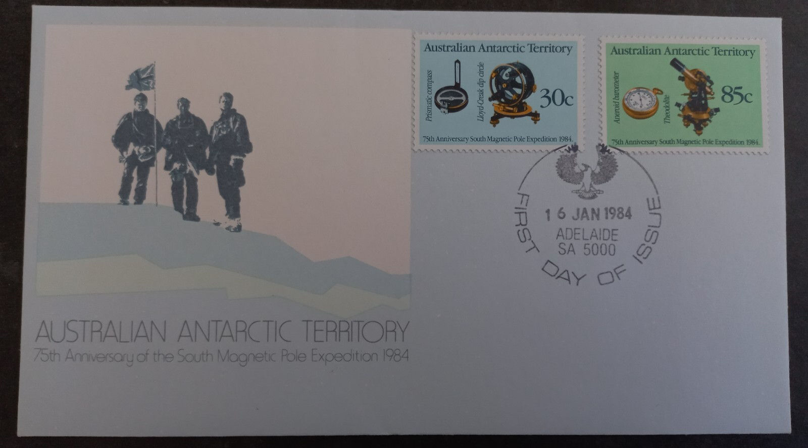 1984 Australia Antarctic Terr. 75th Ann South Pole Expedition FDC ties 2 stamps