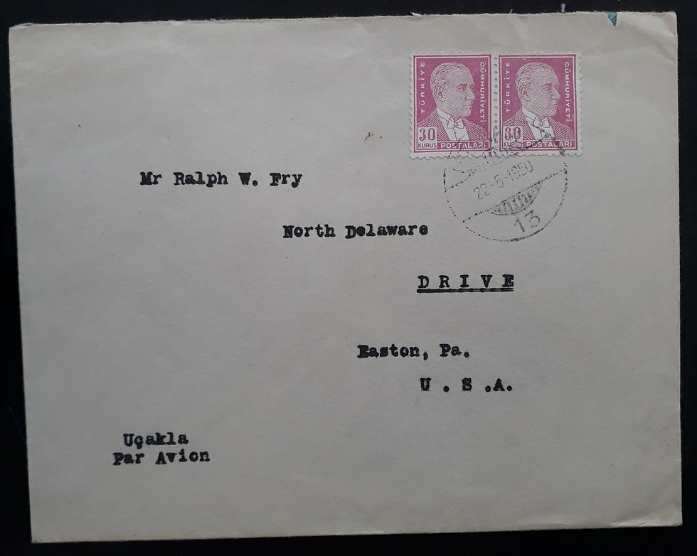 1950 Turkey Cover ties 2 x 30K magenta Ataturk stamps canc Istanbul