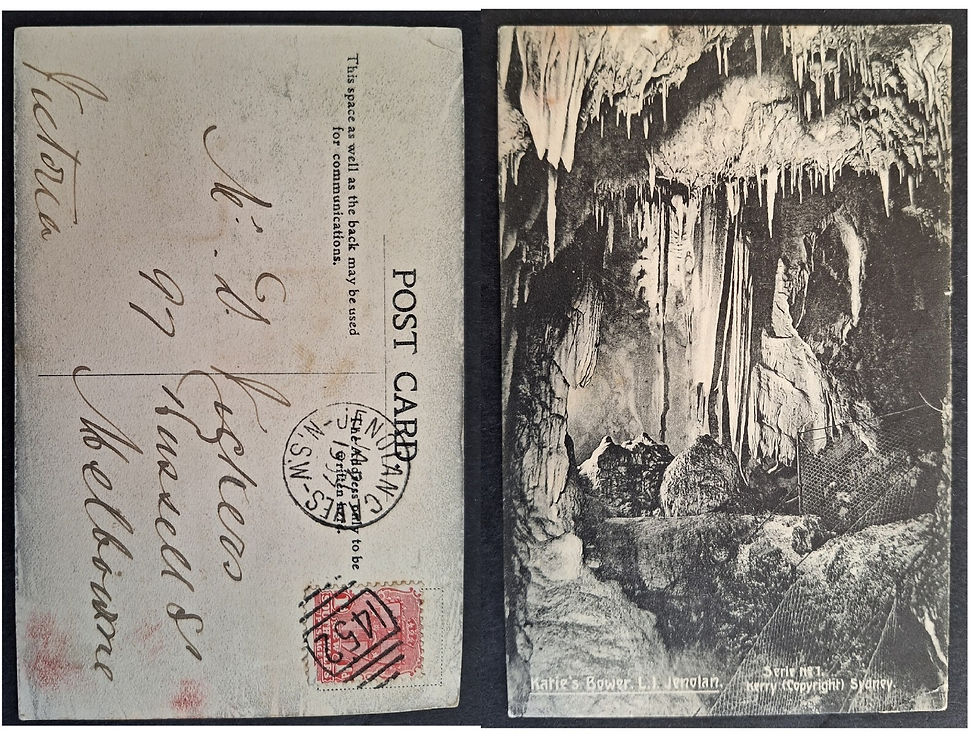 1907 Australia NSW Postcard-Karie's Bower ties 1d stamp cd Jenolan Caves