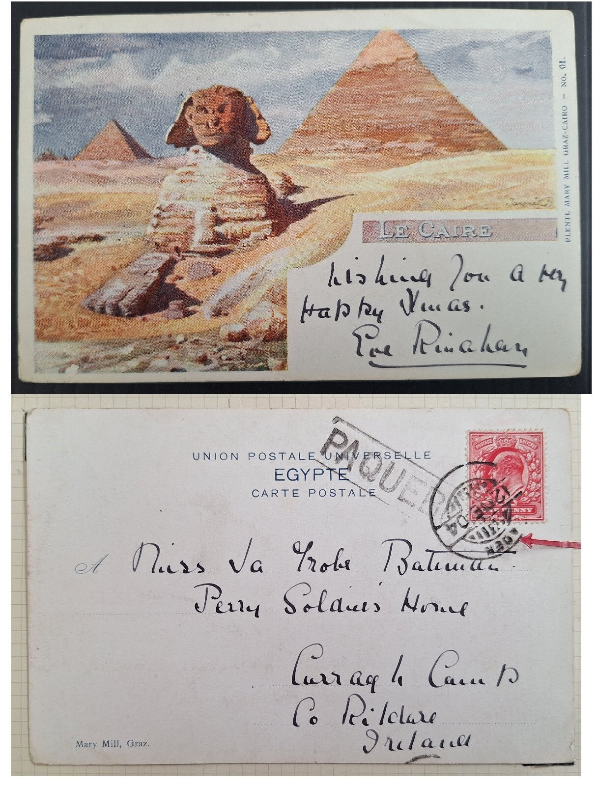 1904 Great Britain (Egypt) Postcard-Plentl Mary Mill 1p Stamp cd Aden Paquebot