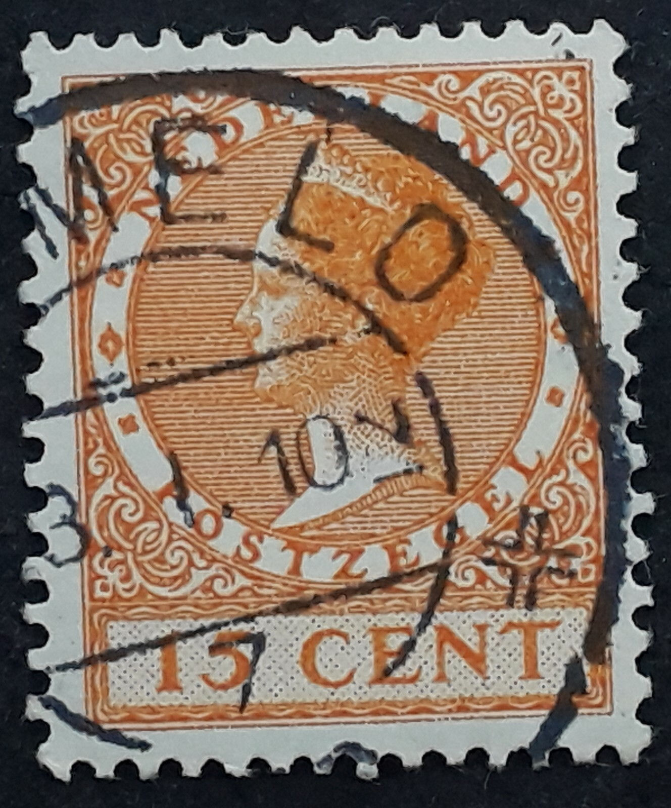 c.1925 Netherlands 15c orange Queen Wilhelmina stamp Almelo cds