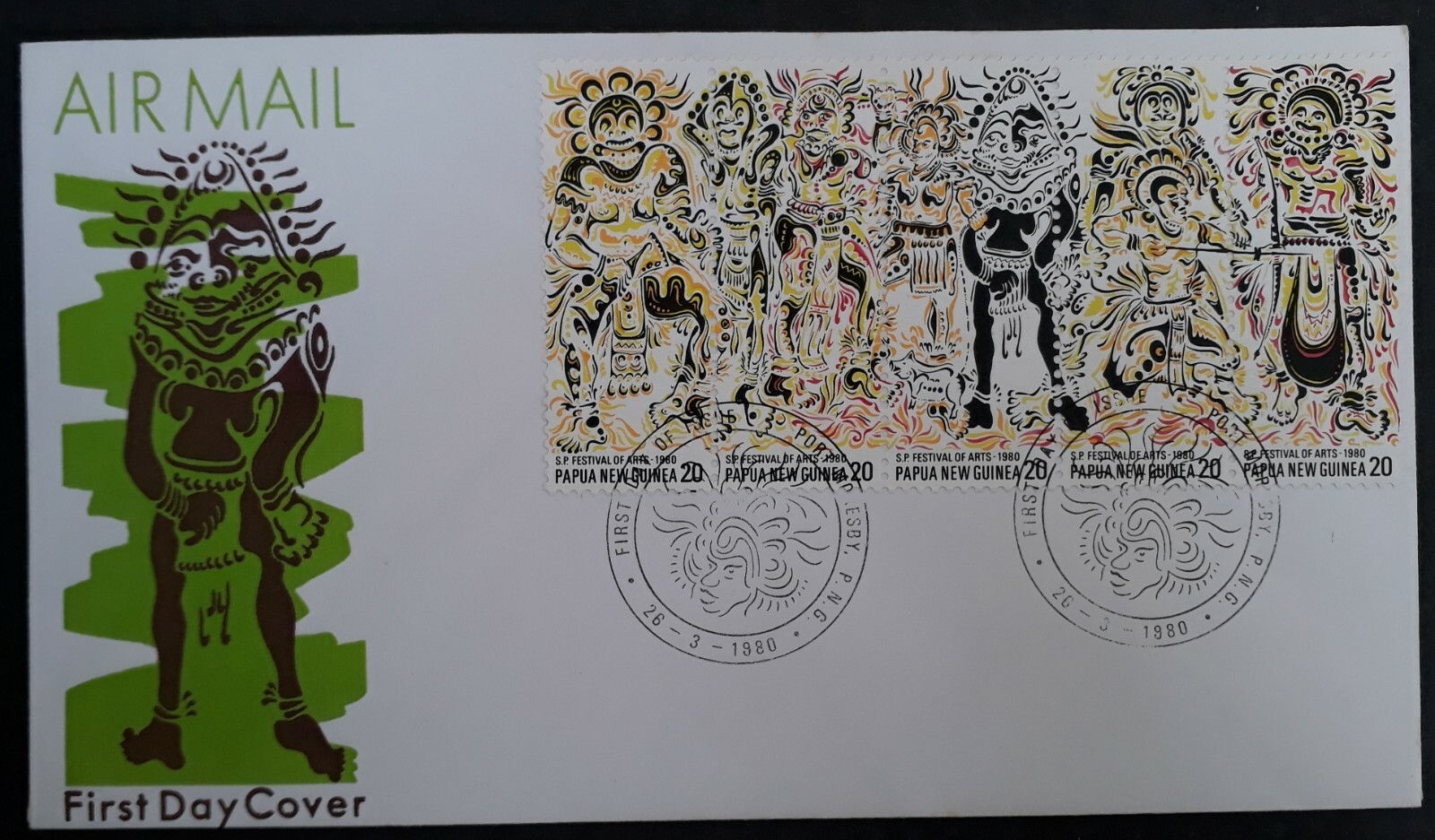 1980 Papua New Guinea Arts Festival FDC ties 5 Stamps cd Port Moresby