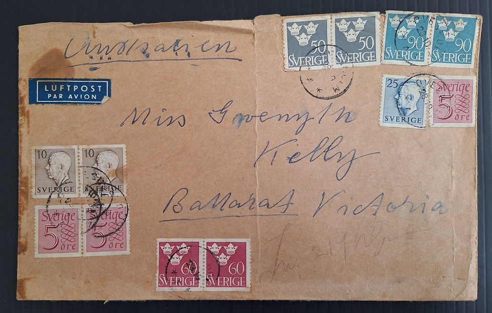 c. 1954 Sweden Airmail Cover ties 12 stamps cd Ovesholm-Ballarat