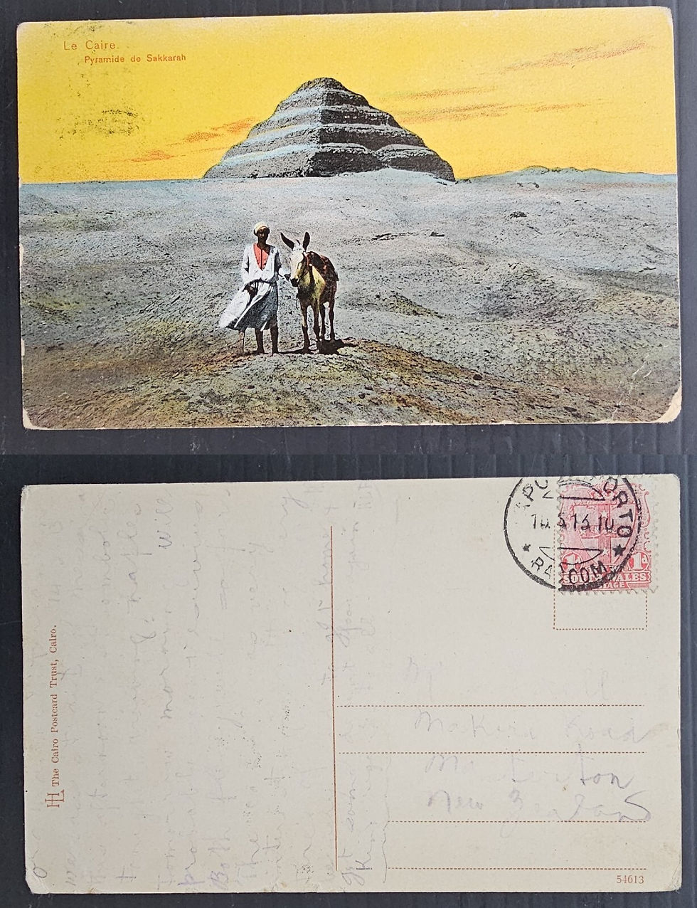 1913 Italy Postcard-Sakkarah Pyramid 1d stamp cd Napoli Port Raccom