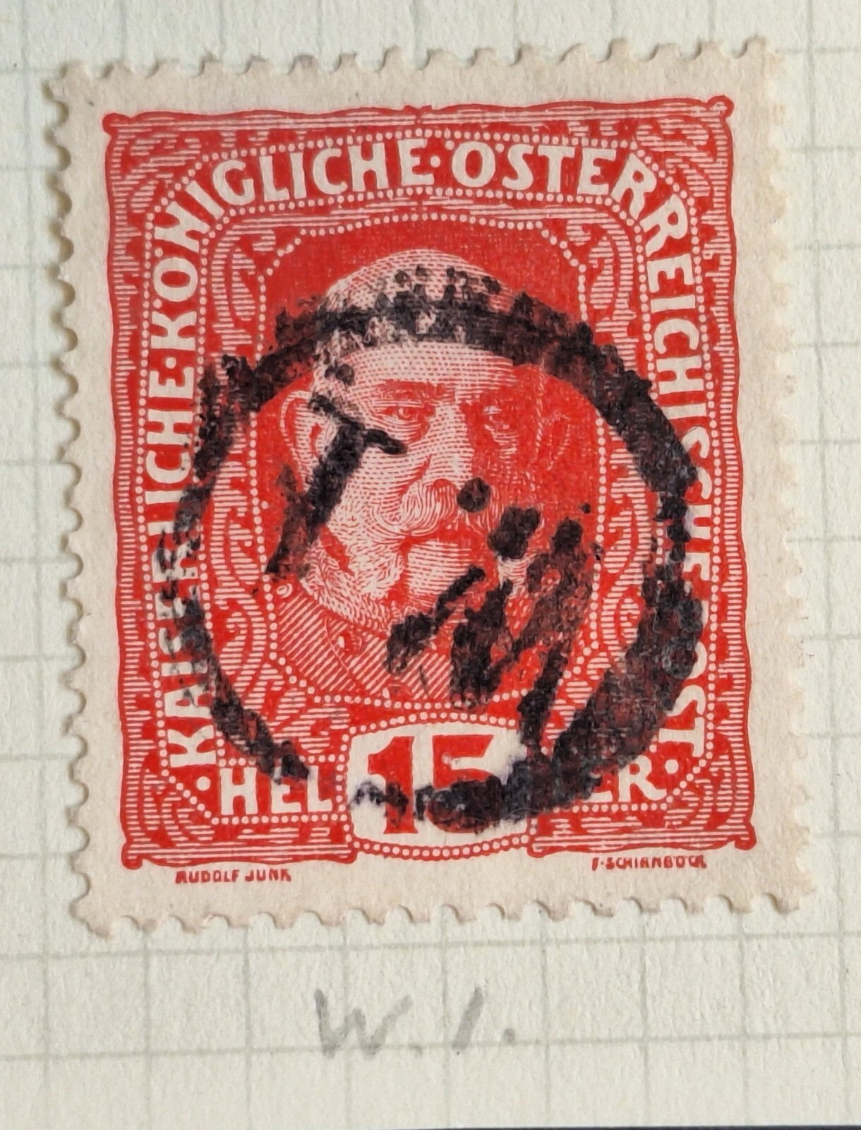 c. 1916 Austria 15H Coat of Arms Stamp cd W.1