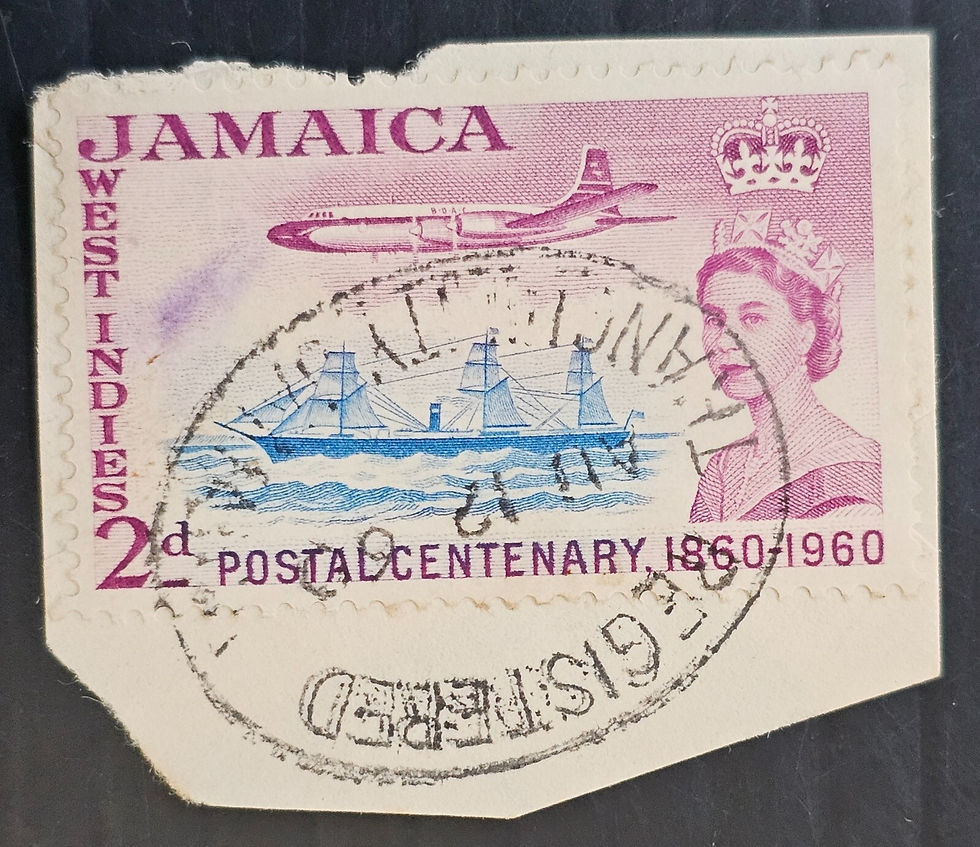 1960 Jamaica 2d stamp on piece cd Earliest Non-defaced Registered Tranquility