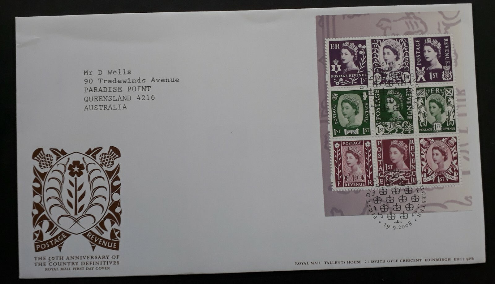 2008 Great Britain Country Definitives FDC and Card ties 9 stamps cd Loucester