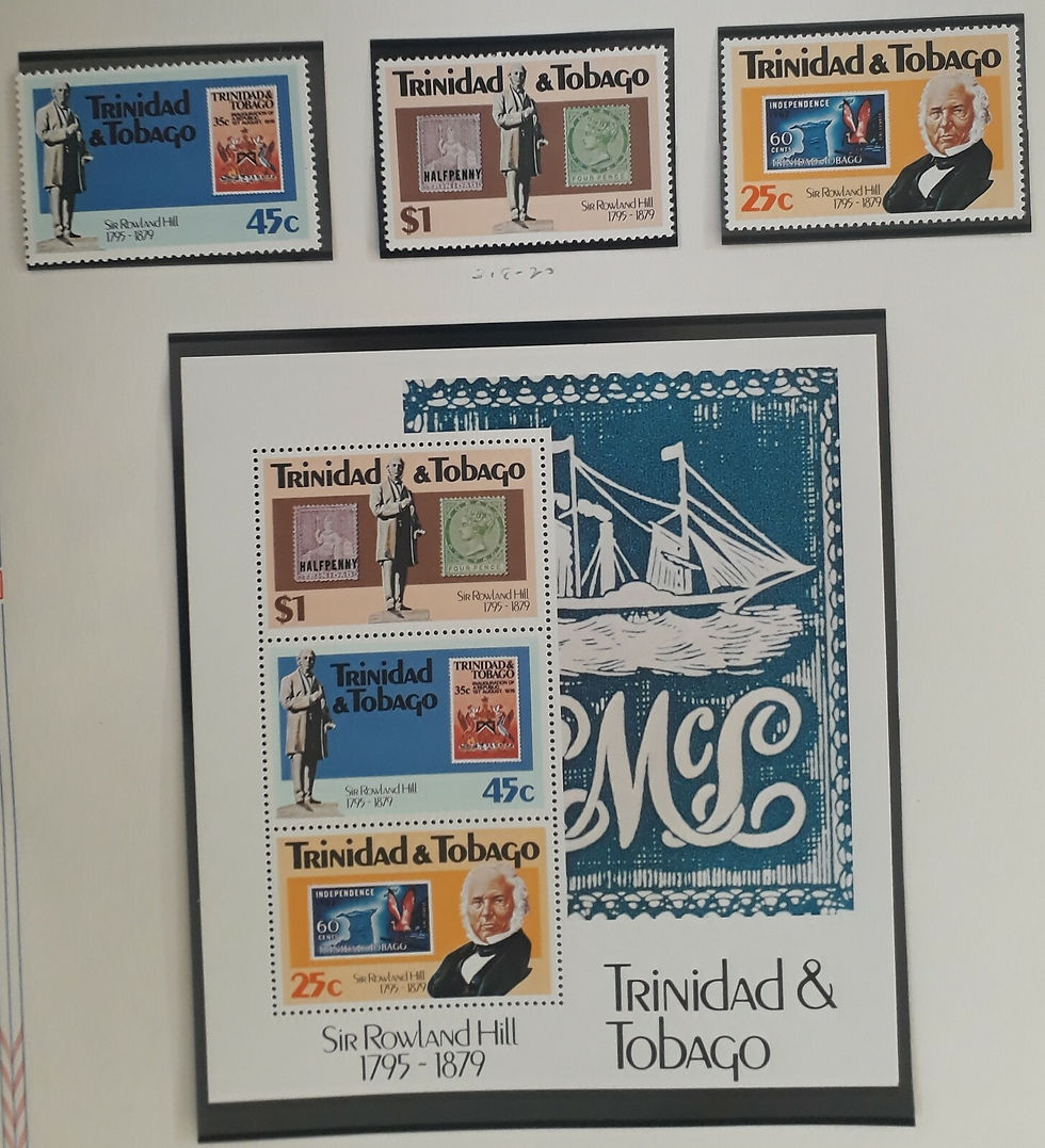 1979 Trinidad + Tobago Page w 6 Rowland Hill Anniv Stamps w Minisheet Mint