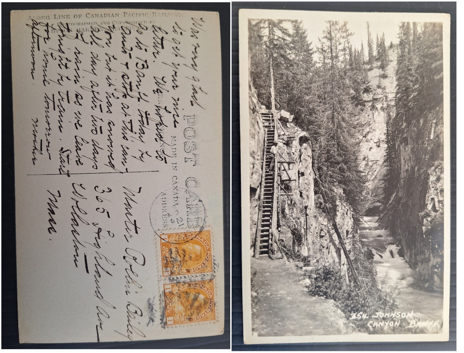 1928 Canada Postcard-Canyon Banff 2 stamps cd Lake Louise-Wollaston