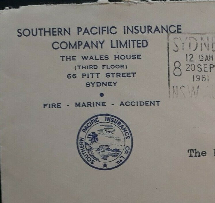 Thumbnail: 1961 Australia Commercial Cover - SOUTHERN PACIFIC INSURANCE COMPANY LIMITED