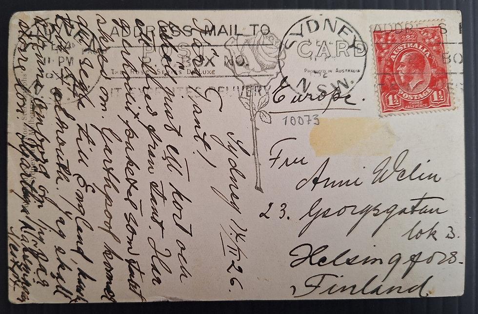 Thumbnail: 1926 Australia Rose series Photo Postcard -Martin Place Sydney Sent to Finland