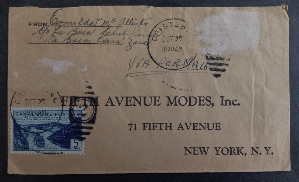 1940 Canal Zone Airmail Cover ties 5c Stamp cd Cristóbal-New York