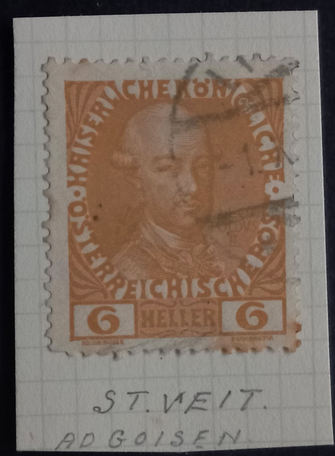 c. 1908 Austria 6H Franz Josef I Commemoration Stamp Used