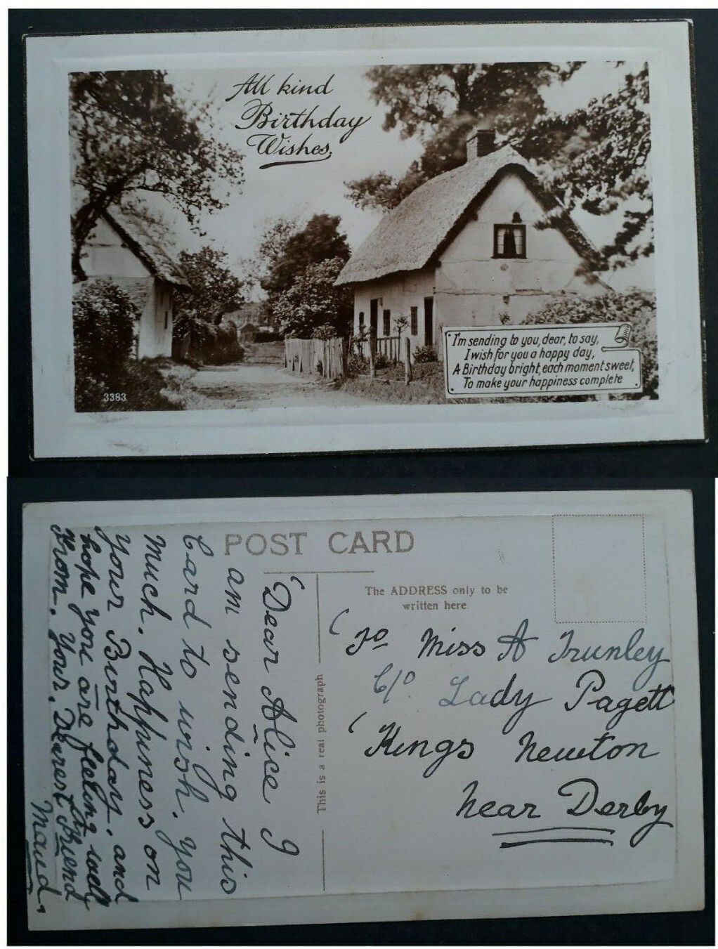 Undated Great Britain Birthday Postcard-Village scene, Used, No stamp