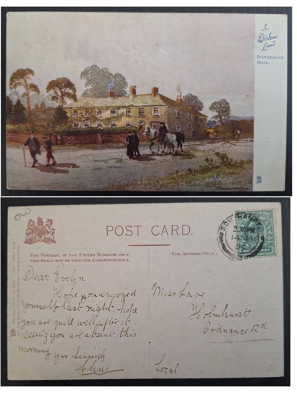 1904 Great Britain Tucks Postcard-Dotheboys 1/2d stamp cd Southampton