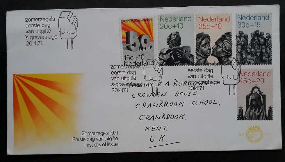 1971 Netherlands Charity Stamps FDC ties 5 Stamps cd The Hague to Kent