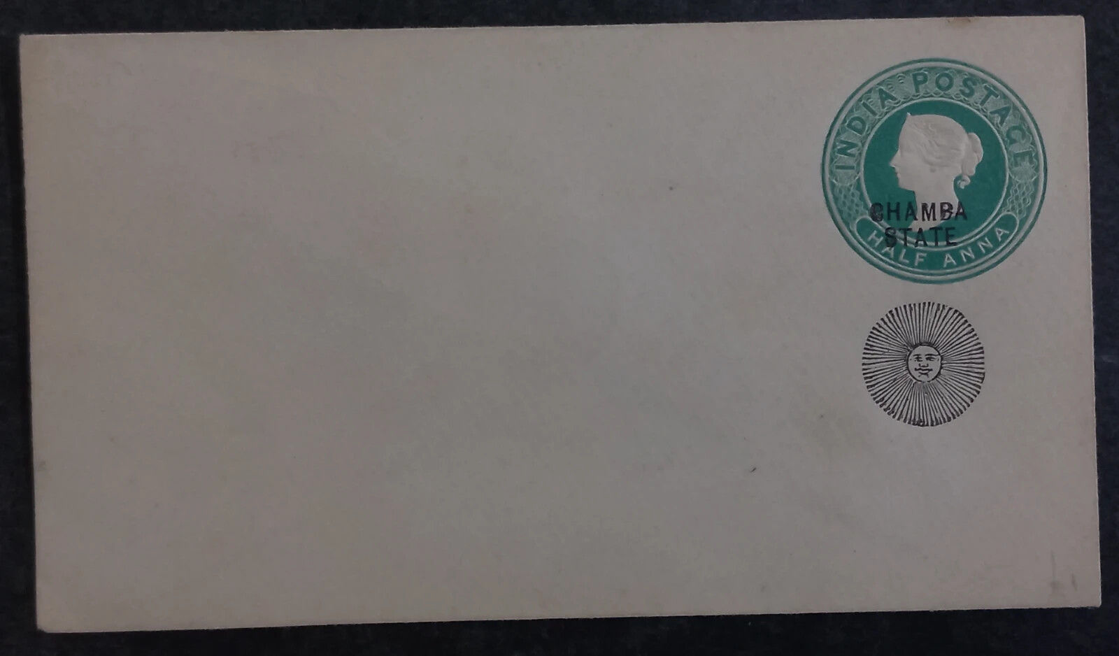 c.1880s- Chamba State India 1/2A green QV Stamped Cover Unused