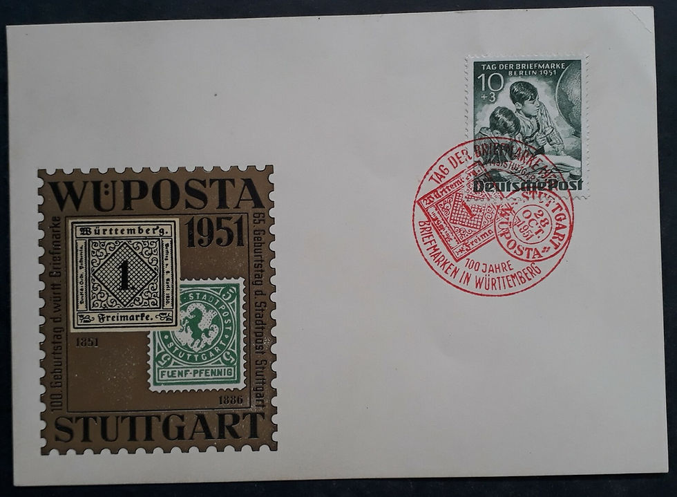 SCARCE 1951 Germany Stamp Day Wuposta Stuttgart FDC with 10Pfg stamp