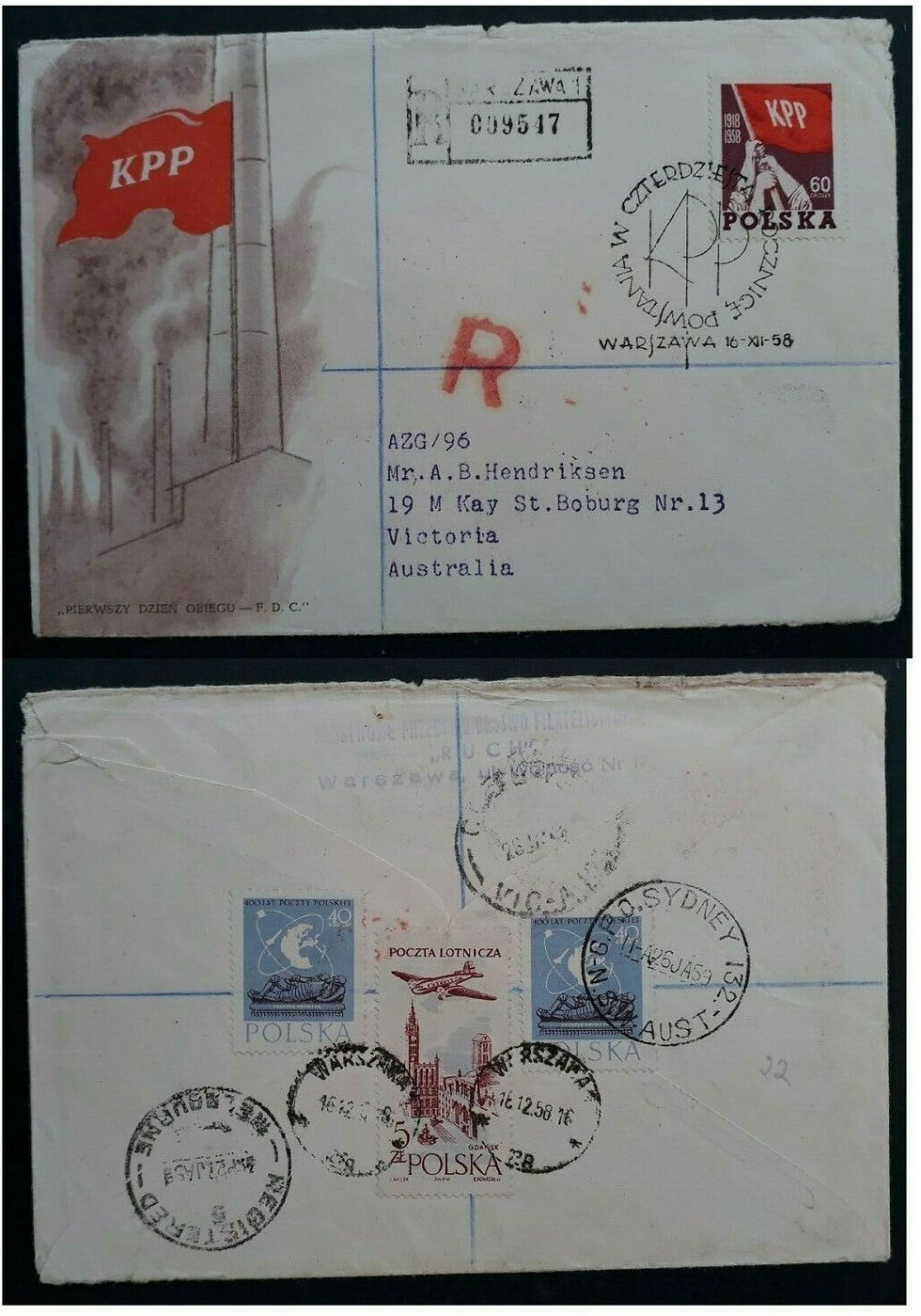 1958 Poland 40th Anniversary of Communist Party Registd FDC ties 4 stamps