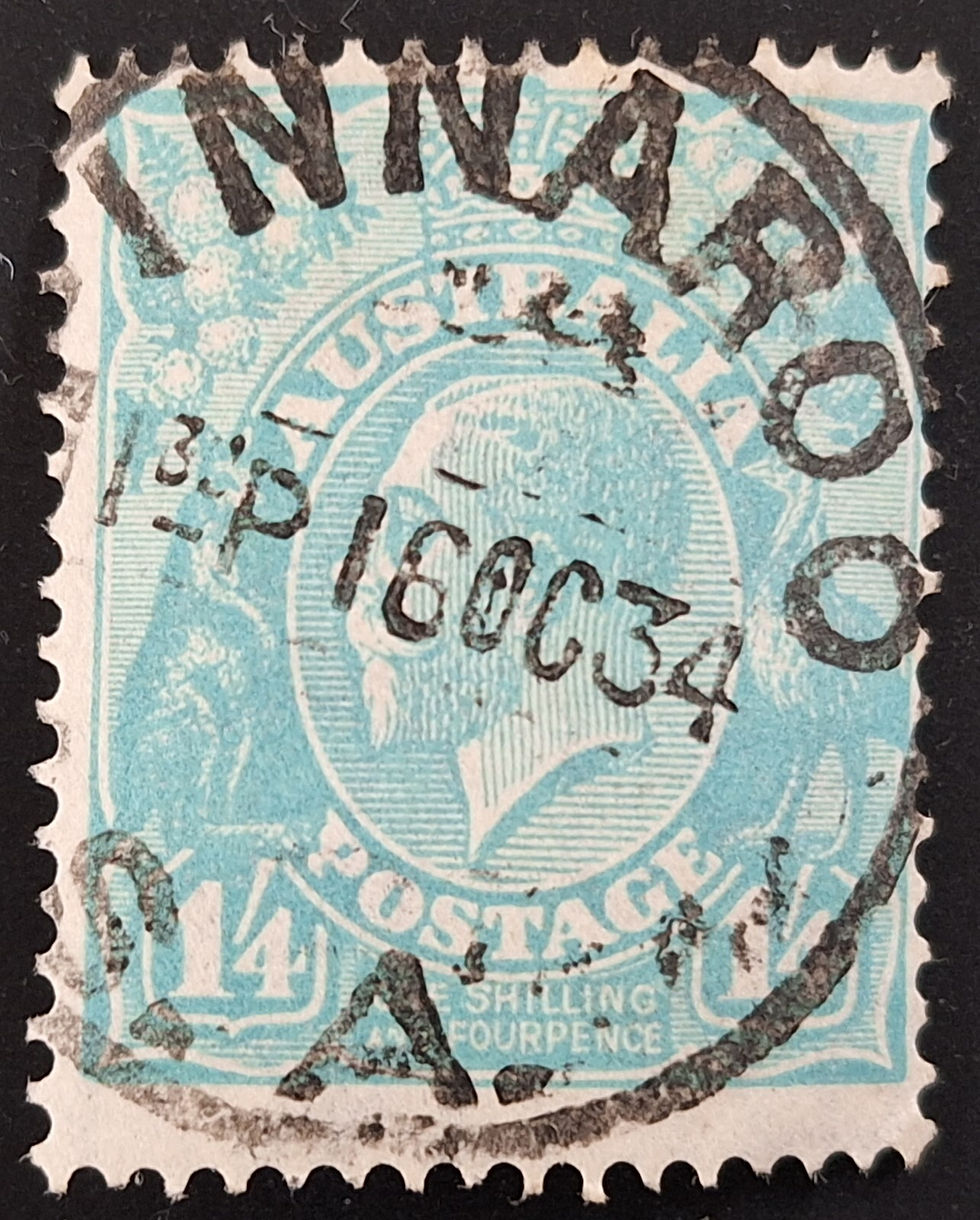 1934 Australia 1/4- Turquoise Blue KGV stamp MCCAWMK PINNAROO S.A. PMK