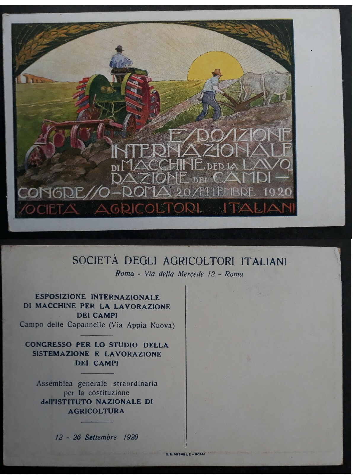 Undated Italy Postcard-Agricultural Society Working on Fields Unused