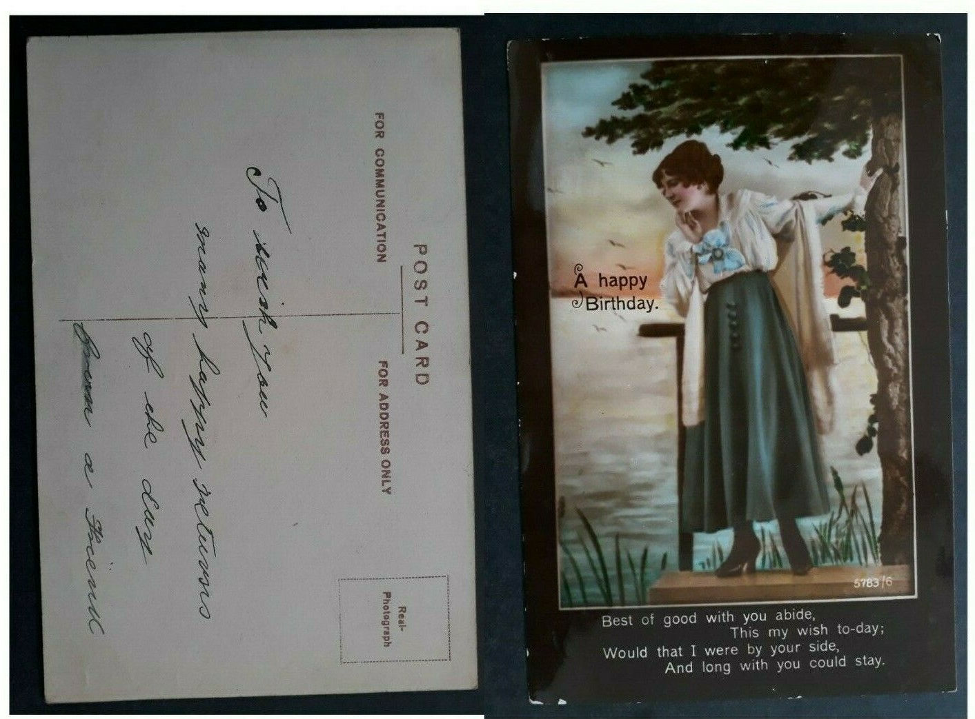 Undated Great Britain Birthday Postcard-Lakeside scene, Used, No stamp