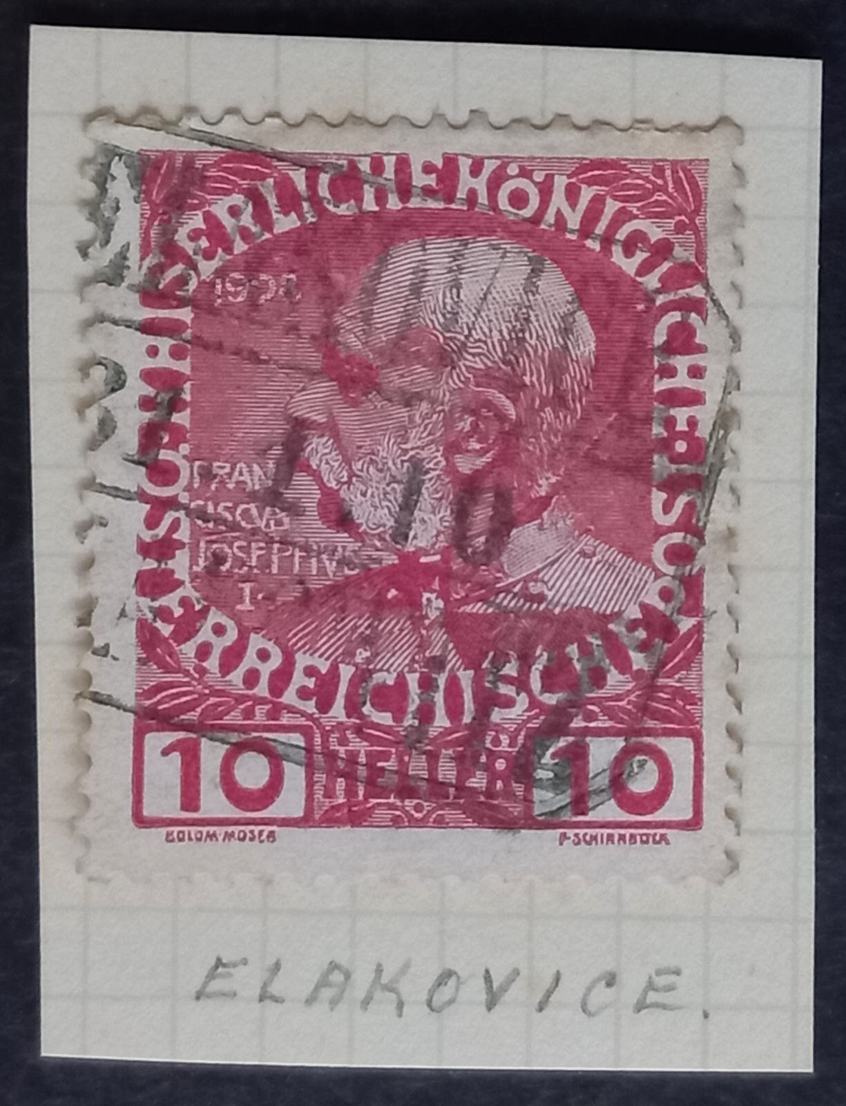 1910 Austria 10H Franz Josef I Commemorative Stamp cd Elakovice