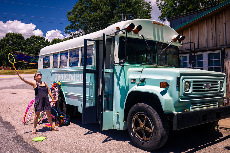 The Kind Bus Bookmobile and bubbles