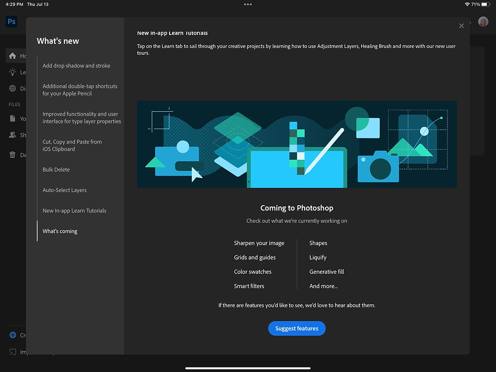 Screenshot of features coming to Photoshop for iPad