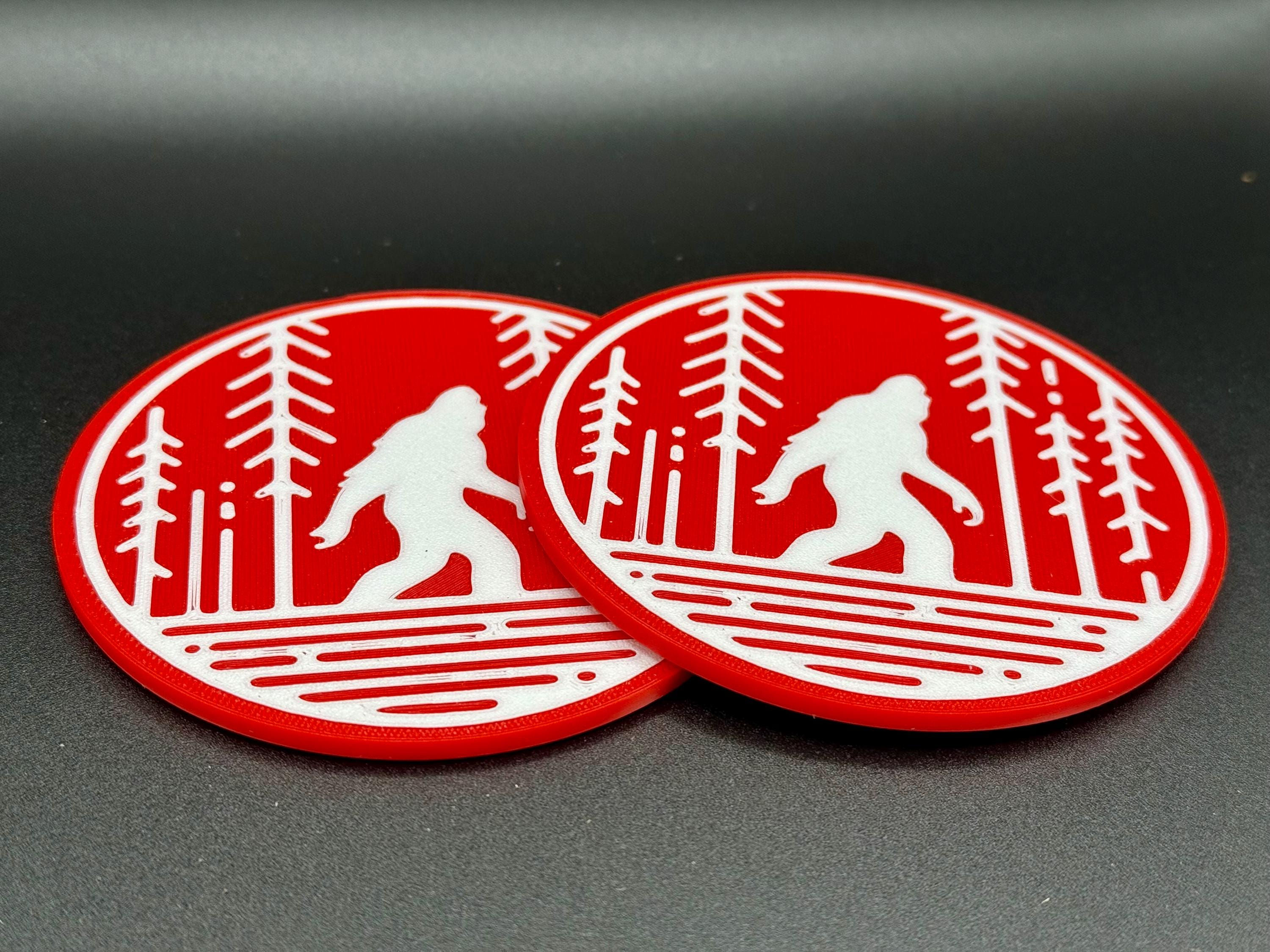 Bigfoot Drink Coasters - Set of 4 - 3D Printed with Cork Backing - Sasquatch