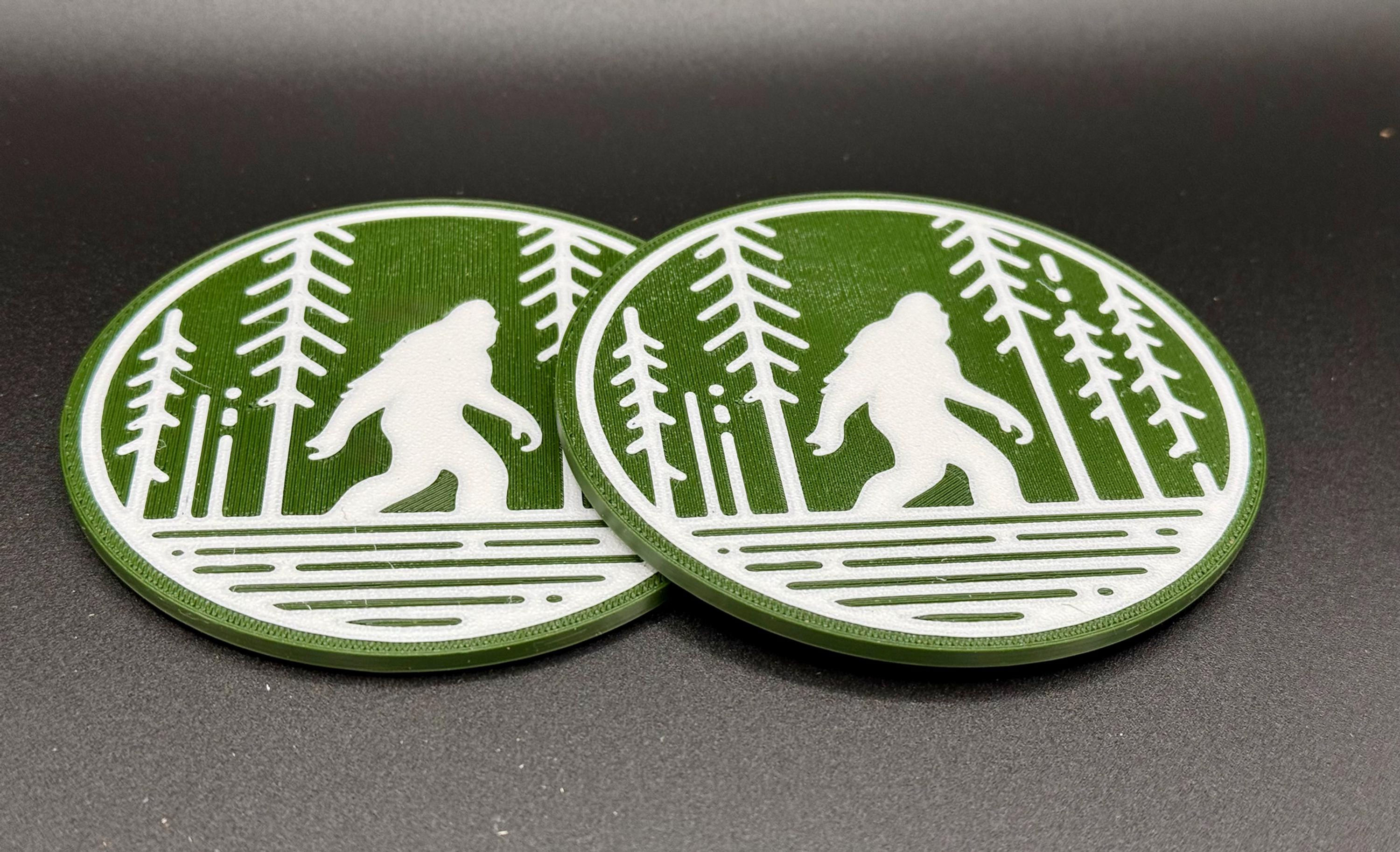 Bigfoot Drink Coasters - Set of 4 - 3D Printed with Cork Backing - Sasquatch