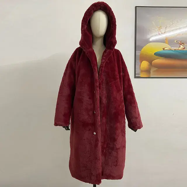 Thumbnail: Oversize Hooded Faux Fur Coat Winter Jacket Women