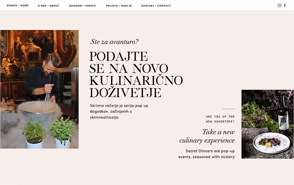 Homepage section with a Slovenian headline and its English counterpart