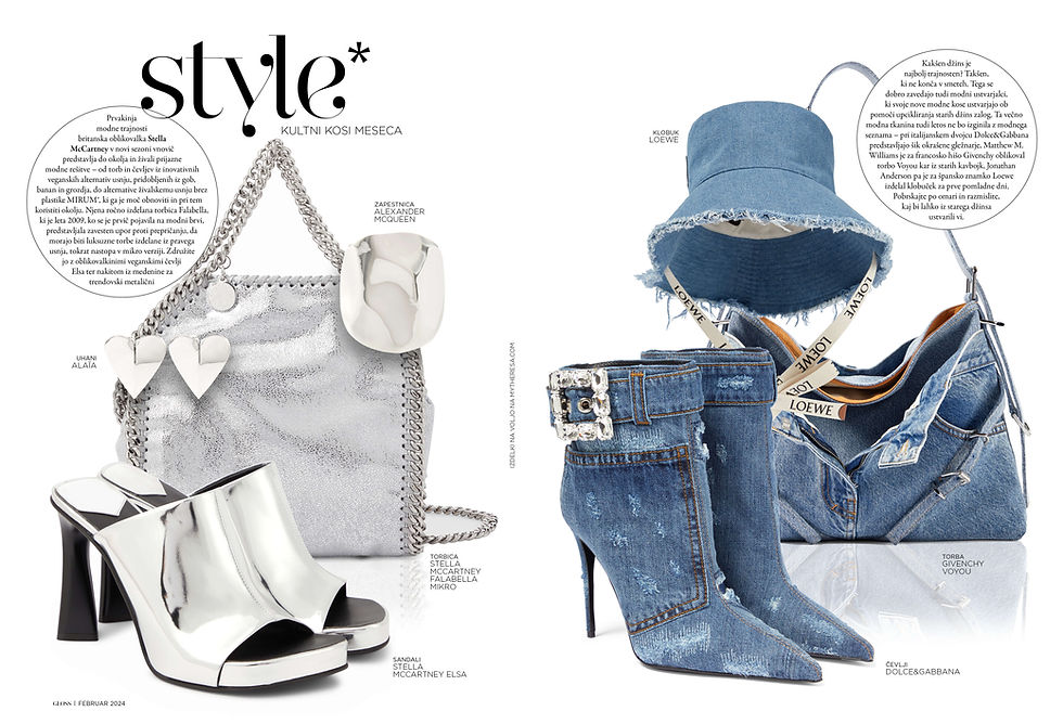 “style*” section opener: the word set large above silver and denim fashion pieces
