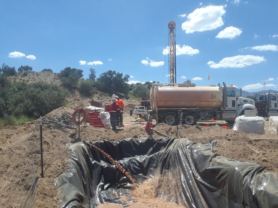 Filling up the mud pit.