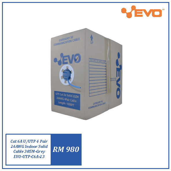 CAT 6A U/UTP 4 PAIR 24AWG INDOOR SOLID CABLE 305M