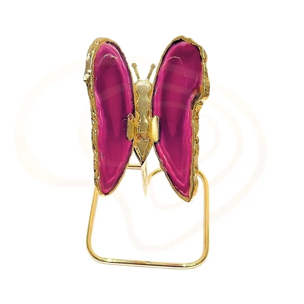 Miniatura: borboleta de pedra agata rosa na base