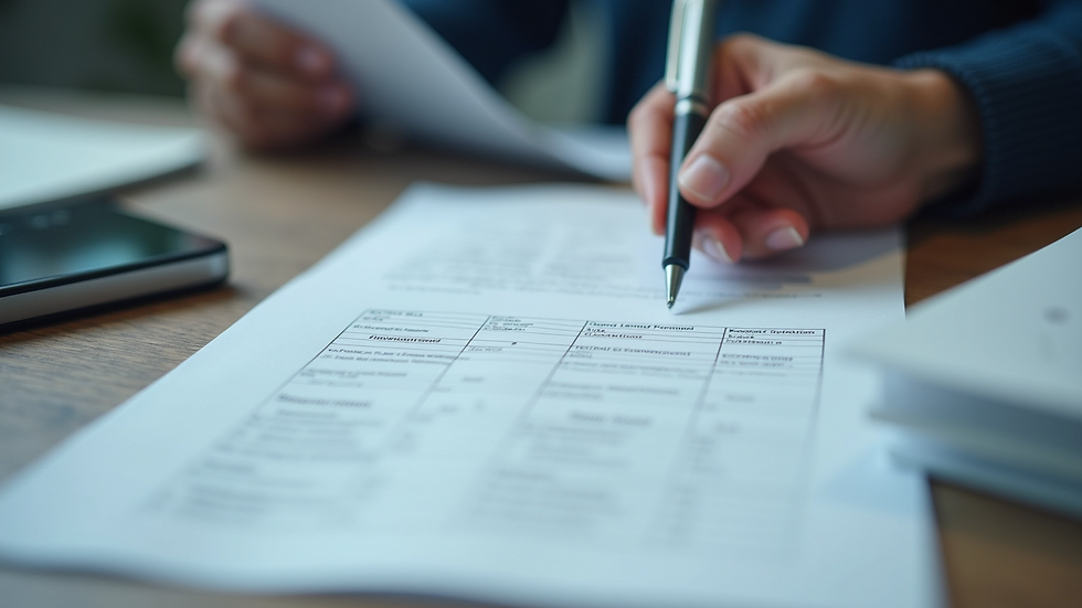 Close-up view of a customs brokerage document being processed