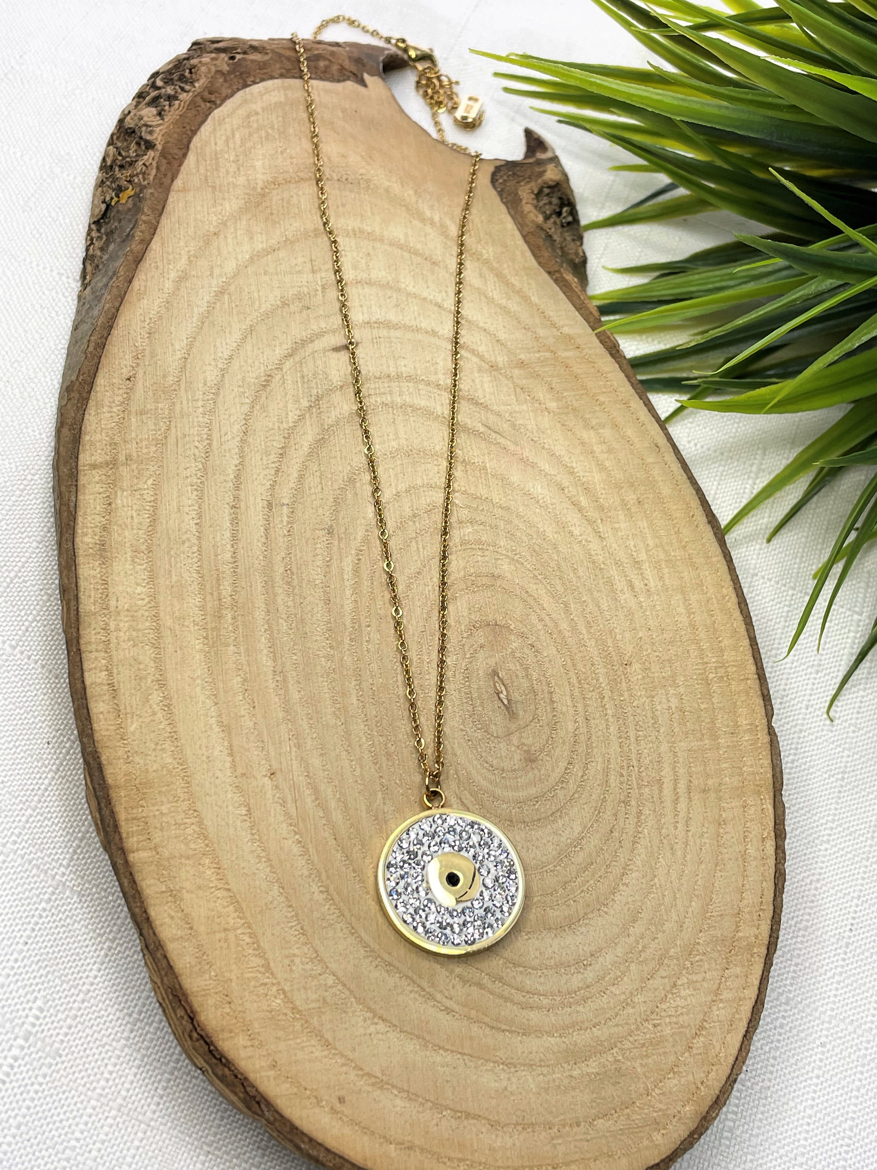 Zirkon Taşlı Göz Çelik Kolye