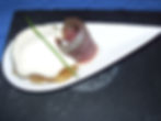 Cuillère de magret séché,compoté de pomme et chantilly au cury