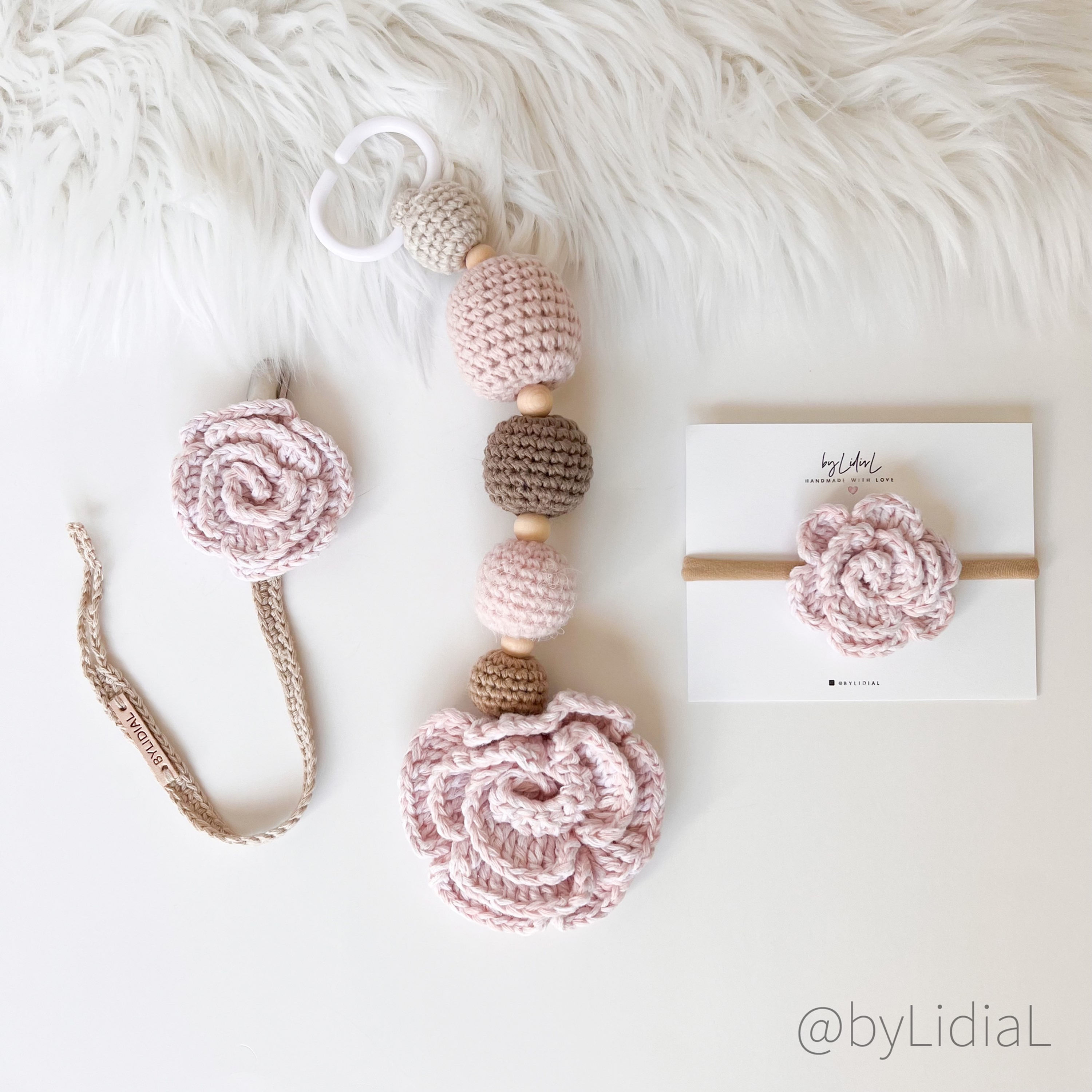 Flowers stroller Toy Pacifier Clip and Headband Set