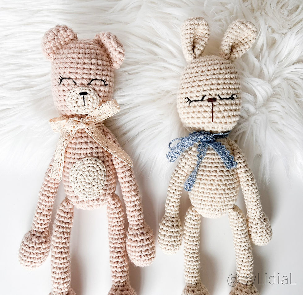Thumbnail: Crochet Bunny and Bear Toy with Lace