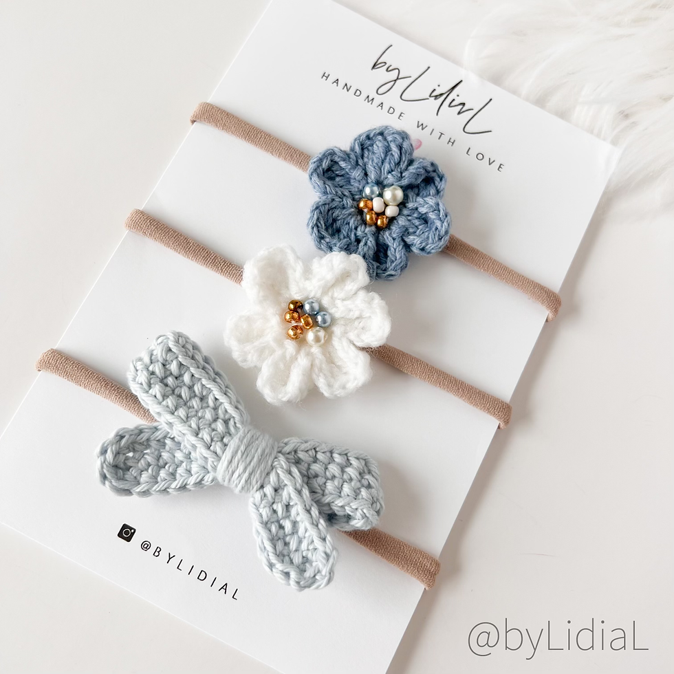 Thumbnail: Blue Flower Bow Hair Clip or Headband 