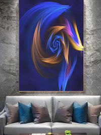Wall art, abstract design. Blue and orange vortex elegant fractal (ID-001)