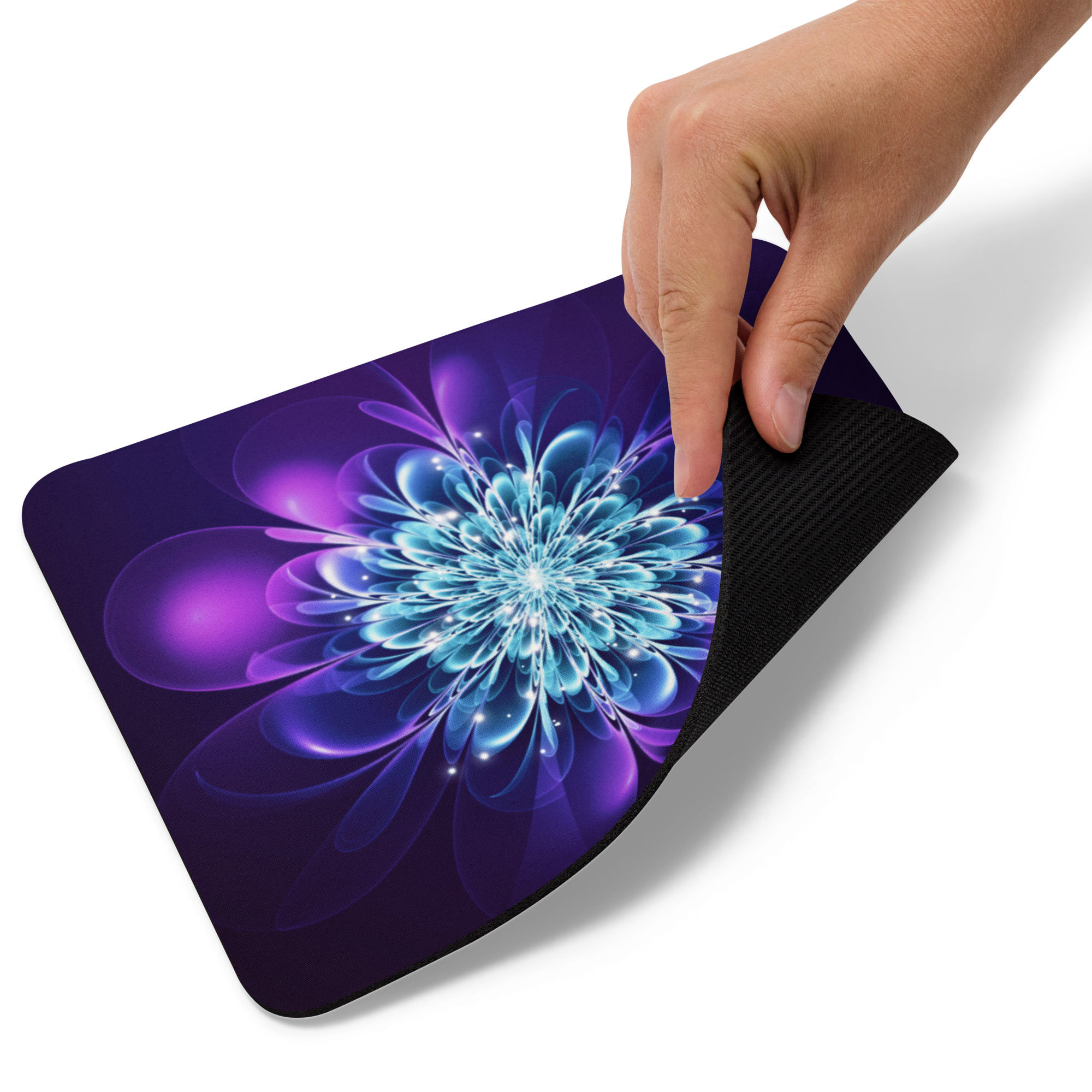 Mouse Pad | Abstract Fractal, Indigo Glowing Flower Fantastic (ID-170)