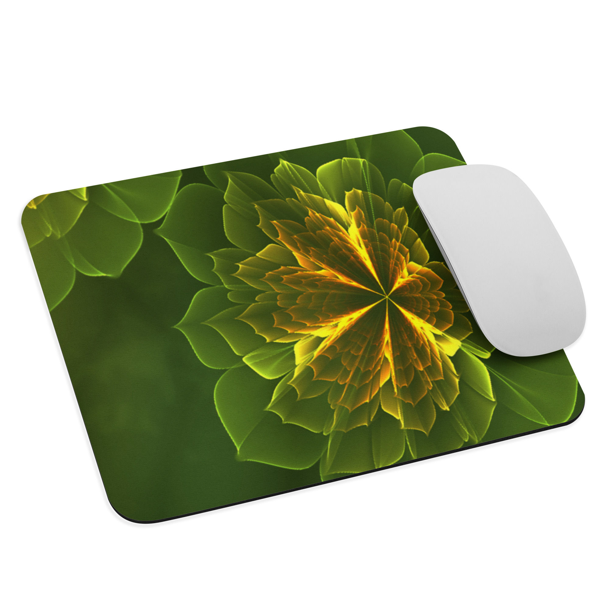 Mouse Pad | Abstract Fractal, Green Flowers Fantasy (ID-009)